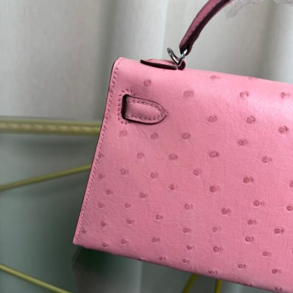Kelly Sellier 20 Style Ostrich Leather Bag Rose Sakura Palladium Hardware