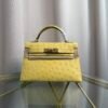 Kelly Sellier 20 Style Ostrich Leather Bag Jaune Citron Gold Hardware