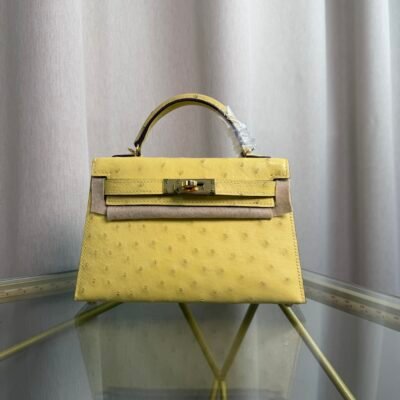 Kelly Sellier 20 Style Ostrich Leather Bag Jaune Citron Gold Hardware Kelly Sellier 20 Style Ostrich Leather Bag Jaune Citron Gold Hardware