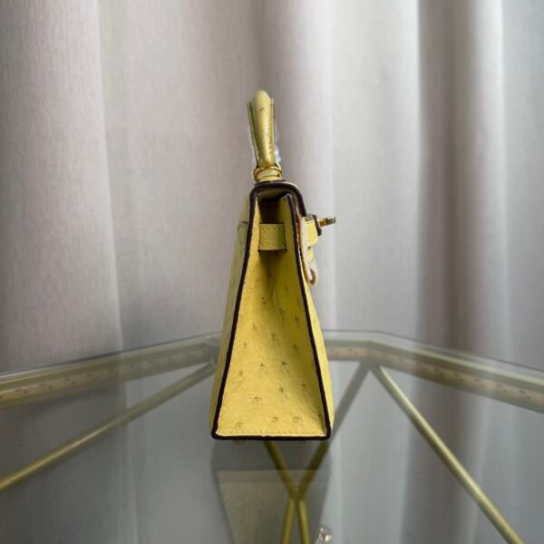 Kelly Sellier 20 Style Ostrich Leather Bag Jaune Citron Gold Hardware