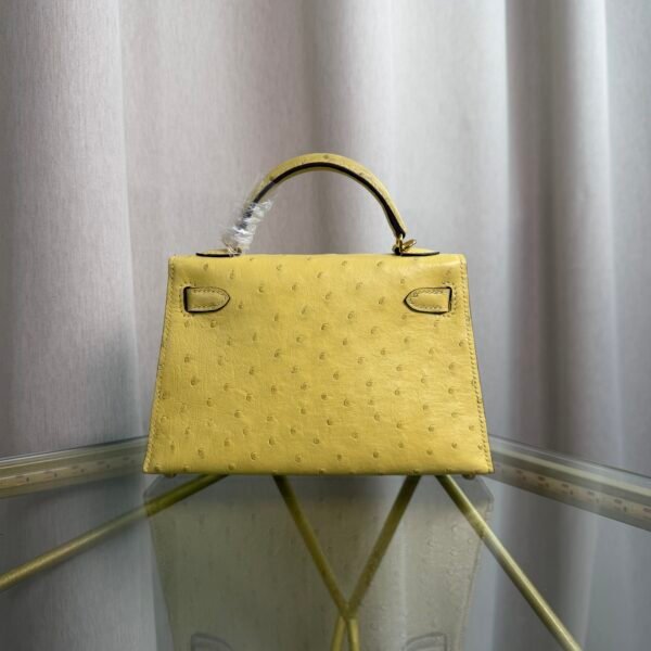 Kelly Sellier 20 Style Ostrich Leather Bag Jaune Citron Gold Hardware