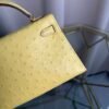Kelly Sellier 20 Style Ostrich Leather Bag Jaune Citron Gold Hardware