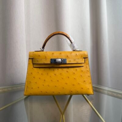 Kelly Sellier 20 Style Jaune Ambre Ostrich Palladium Hardware Kelly Sellier 20 Style Jaune Ambre Ostrich Palladium Hardware