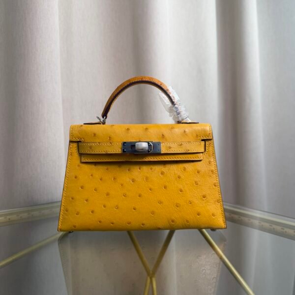 Kelly Sellier 20 Style Jaune Ambre Ostrich Palladium Hardware