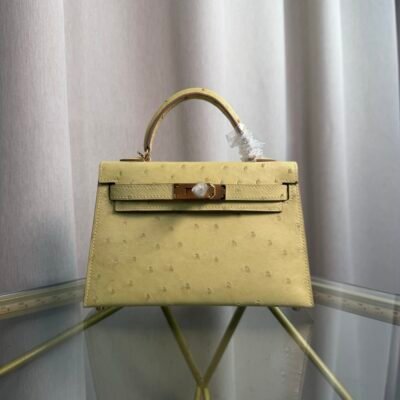 Kelly Sellier 20 Style Ostrich Leather Bag Jaune Poussin Gold Hardware Kelly Sellier 20 Style Ostrich Leather Bag Jaune Poussin Gold Hardware