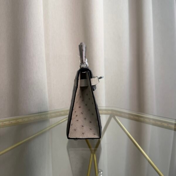 Kelly Sellier 20 Style Ostrich Leather Bag Graphite Gris Perle Palladium Hardware