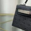 Kelly Sellier 20 Style Ostrich Leather Bag Graphite Gris Perle Palladium Hardware