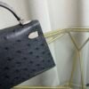 Kelly Sellier 20 Style Ostrich Leather Bag Graphite Gris Perle Palladium Hardware