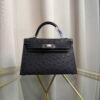 Kelly Sellier 20 Style Ostrich Leather Bag Noir Palladium Hardware