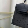 Kelly Sellier 20 Style Ostrich Leather Bag Noir Palladium Hardware