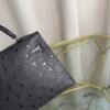 Kelly Sellier 20 Style Ostrich Leather Bag Noir Palladium Hardware