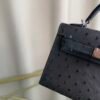 Kelly Sellier 20 Style Ostrich Leather Bag Noir Palladium Hardware