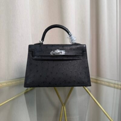 Kelly Sellier 20 Style Black Ostrich Palladium Hardware