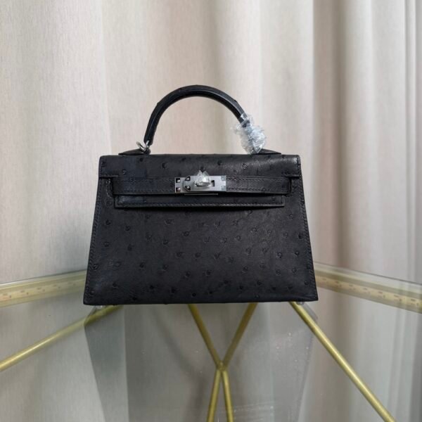 Kelly Sellier 20 Style Black Ostrich Palladium Hardware