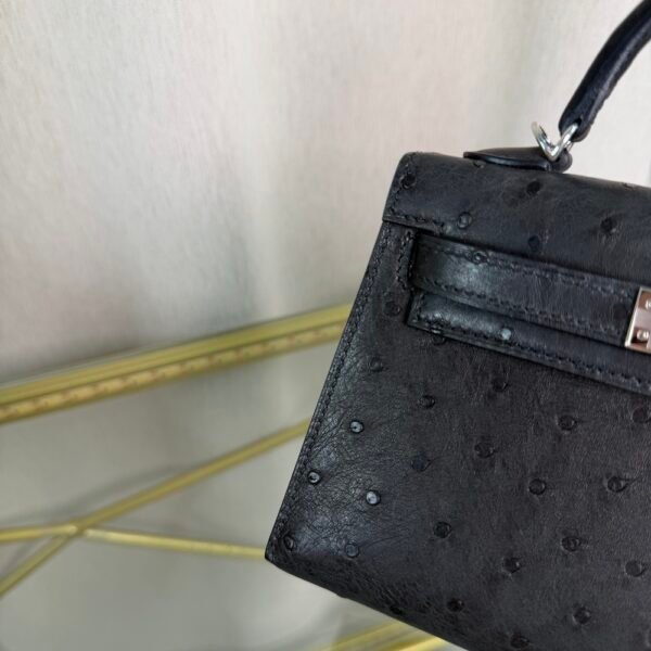 Kelly Sellier 20 Style Black Ostrich Palladium Hardware
