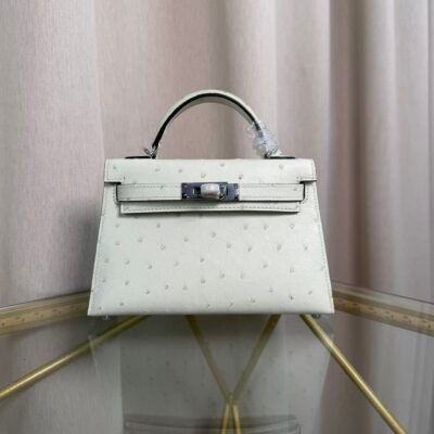 Kelly Sellier 20 Style Craie Ostrich Palladium Hardware