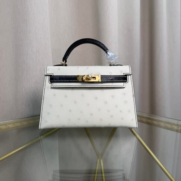 Kelly Sellier 20 Style Nata and Black Ostrich Gold Hardware