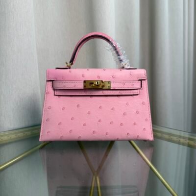 Kelly Sellier 20 Style Bubblegum Pink Ostrich Gold Hardware