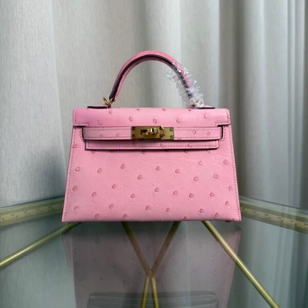 Kelly Sellier 20 Style Bubblegum Pink Ostrich Gold Hardware Kelly Sellier 20 Style Bubblegum Pink Ostrich Gold Hardware