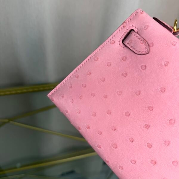 Kelly Sellier 20 Style Bubblegum Pink Ostrich Gold Hardware Kelly Sellier 20 Style Bubblegum Pink Ostrich Gold Hardware