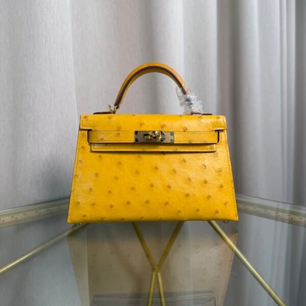Kelly Sellier 20 Style Jaune Ambre Ostrich Gold Hardware