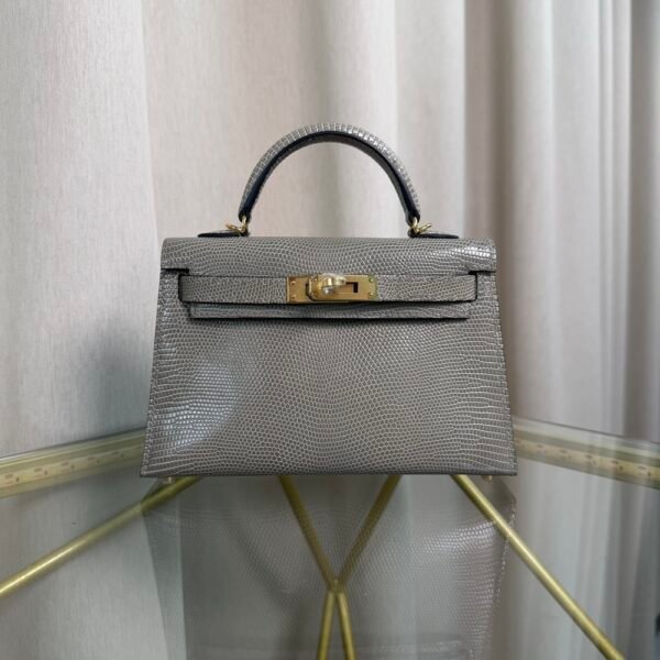 Kelly Sellier 20 Style Gris Fonce Shiny Lizard Gold Hardware