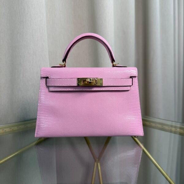 Mini Kelly II Sellier 20 Style Rose Sakura Lizard Gold Hardware handbag