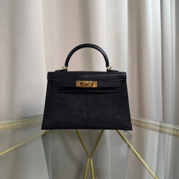 Mini Kelly II Sellier 20 Style Black Lizard Gold Hardware