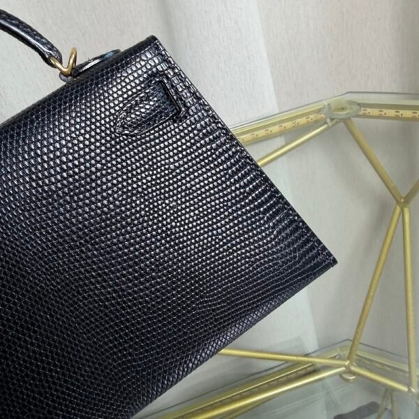 Mini Kelly II Sellier 20 Style Noir Black Lizard Gold Hardware