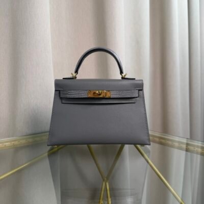 Kelly II Sellier Mini Touch 20 Ardoise Madame and Shiny Varanus Lizard Gold Hardware