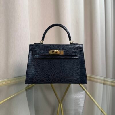 Mini Kelly II Sellier 20 Style Bleu Indig Lizard Gold Hardware