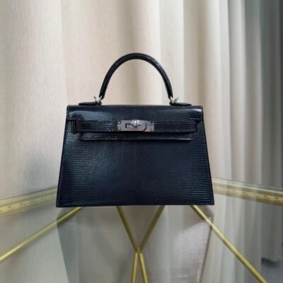 Mini Kelly II Sellier 20 Style Bleu Indig Shiny Lizard Palladium Hardware