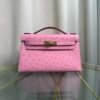 Kelly Pochette Style Rose Sakura Ostrich Gold Hardware