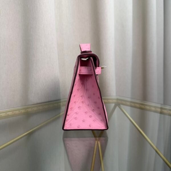 Kelly Pochette Style Rose Sakura Ostrich Gold Hardware