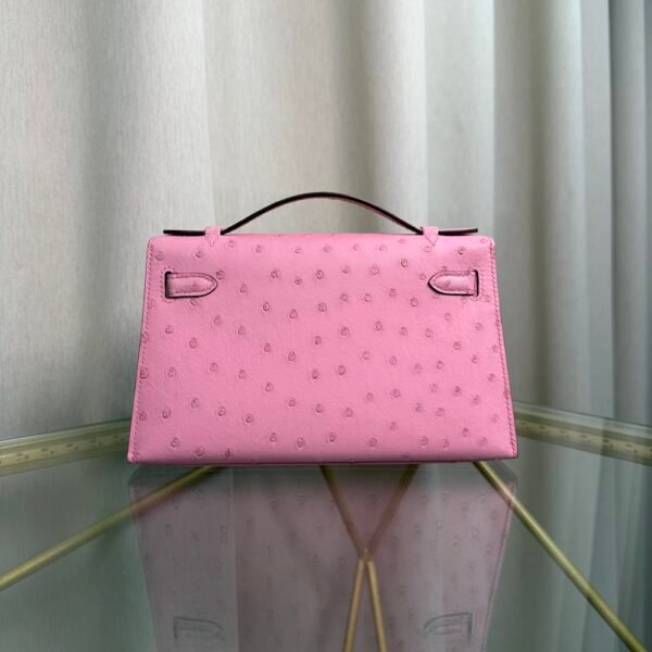 Kelly Pochette Style Rose Sakura Ostrich Gold Hardware