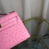 Kelly Pochette Style Rose Sakura Ostrich Gold Hardware