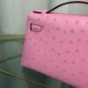 Kelly Pochette Style Rose Sakura Ostrich Gold Hardware