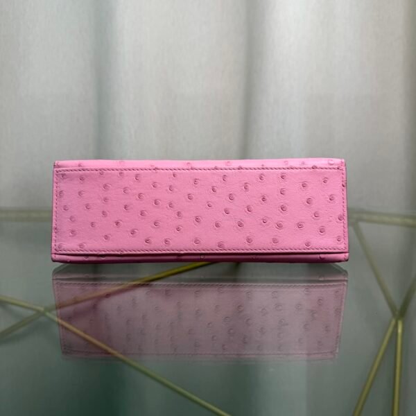 Kelly Pochette Style Rose Sakura Ostrich Gold Hardware