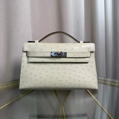 Kelly Pochette Style Nata Ostrich Palladium Hardware