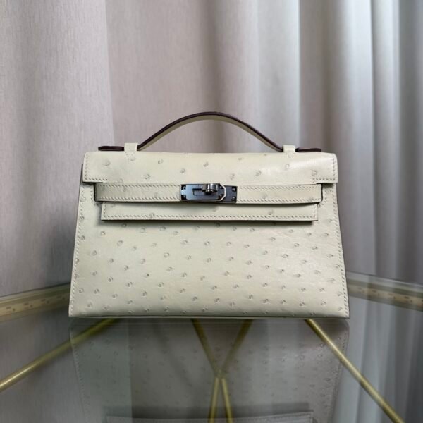 Kelly Pochette Style Nata Ostrich Palladium Hardware Kelly Pochette Style Nata Ostrich Palladium Hardware