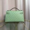 Kelly Pochette Style Vert Criquet Ostrich Palladium Hardware
