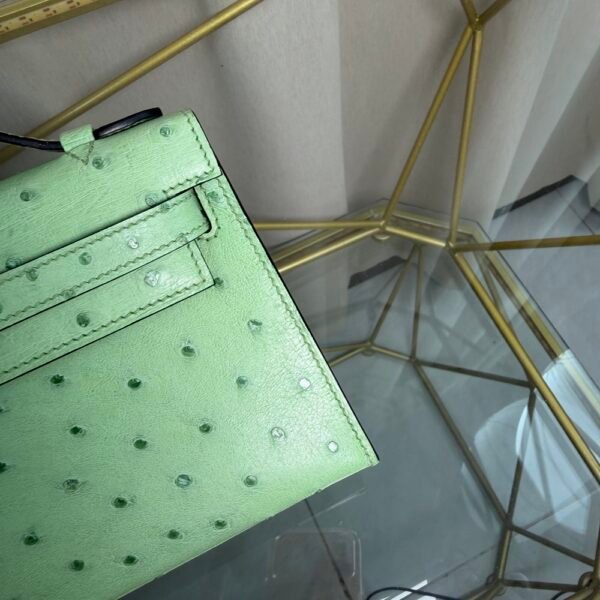 Kelly Pochette Style Vert Criquet Ostrich Palladium Hardware