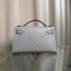 Kelly Pochette Style Bleu Glacier Ostrich Palladium Hardware