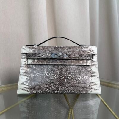 Kelly Pochette StyleNatural Ombré Lizard Palladium Hardware