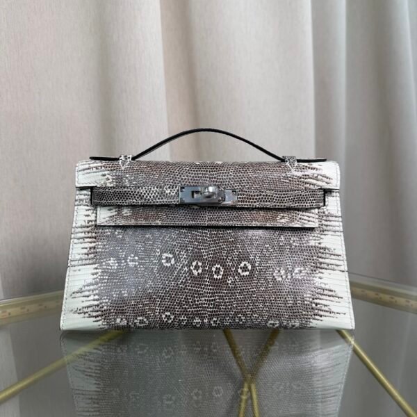 Kelly Pochette StyleNatural Ombré Lizard Palladium Hardware