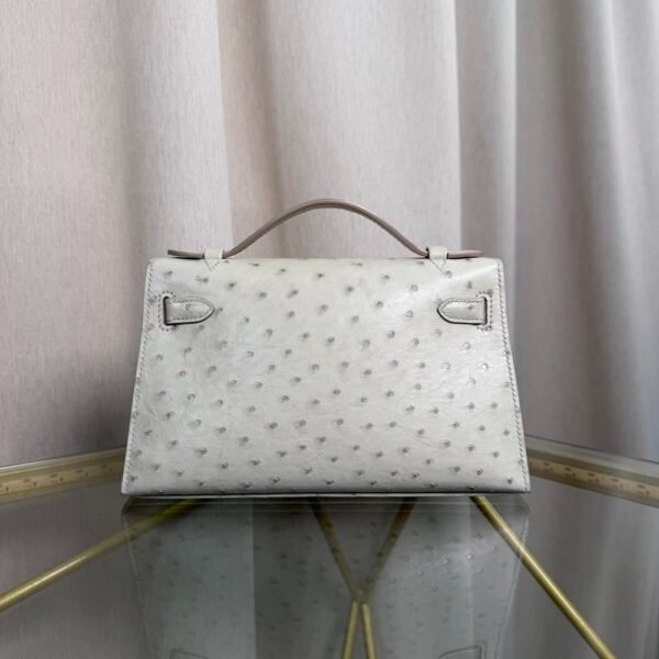 Kelly Pochette Style Gris Perle Ostrich Palladium Hardware Kelly Pochette Style Gris Perle Ostrich Palladium Hardware