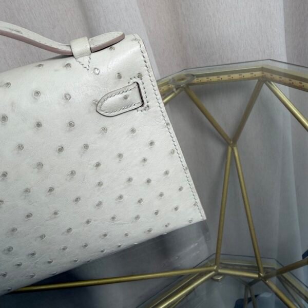 Kelly Pochette Style Gris Perle Ostrich Palladium Hardware Kelly Pochette Style Gris Perle Ostrich Palladium Hardware
