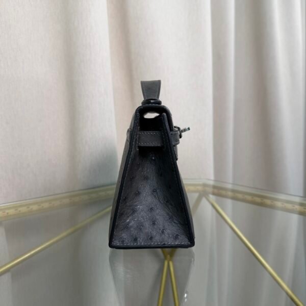 Kelly Pochette Style Graphite Ostrich Palladium Hardware