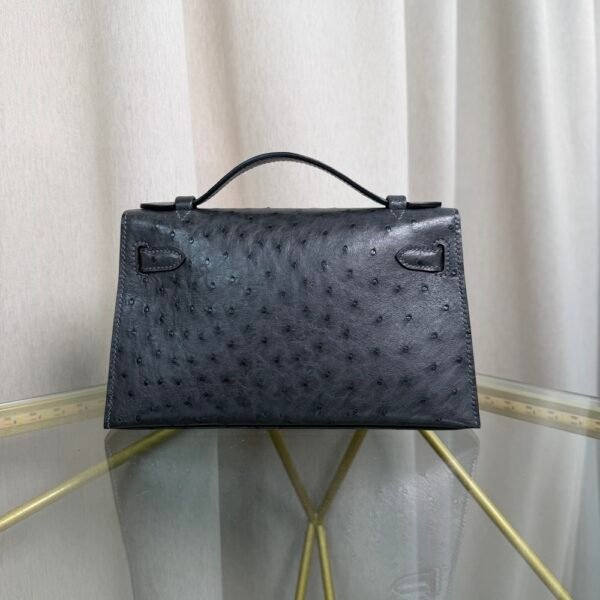 Kelly Pochette Style Graphite Ostrich Palladium Hardware