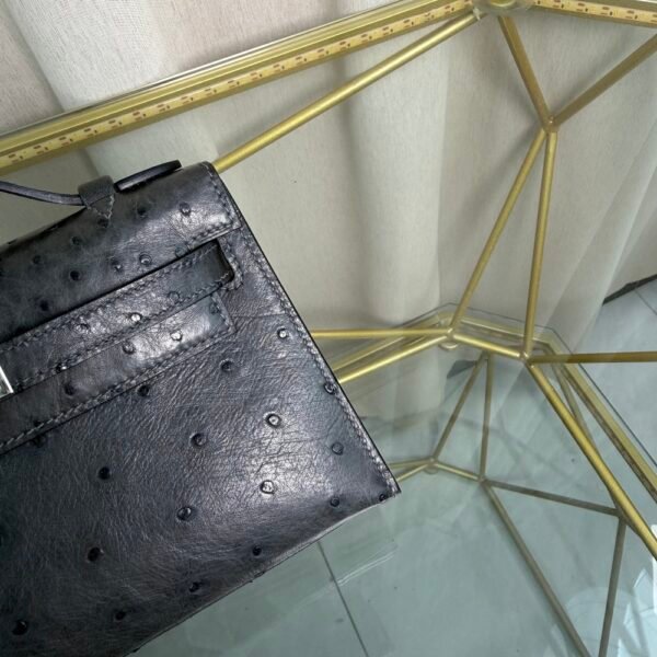 Kelly Pochette Style Graphite Ostrich Palladium Hardware